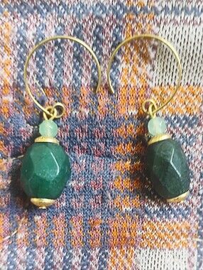 Faceted Emerald And Aventurine Earrings